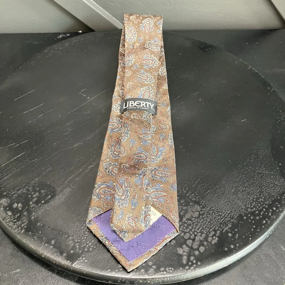 Liberty of London Silk Neck Tie Brown Paisley Blue Orange Classic England Style